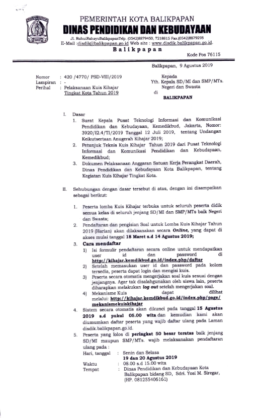 Surat edaran Kuis Kihajar Tahun 2019 001